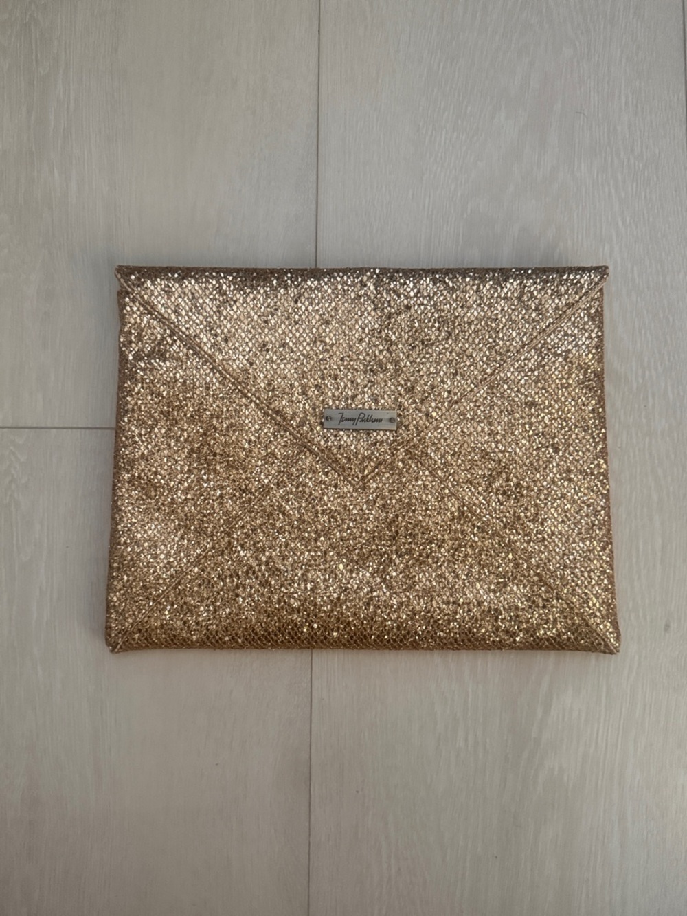 Jenny Packham Gold Glitter Envelope Clutch